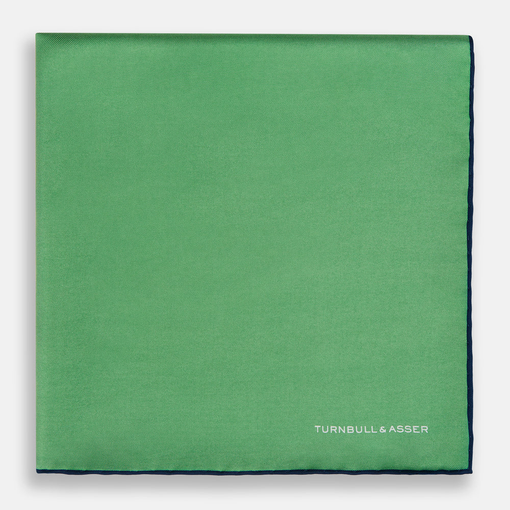 Fern Green Piped Silk Pocket Square