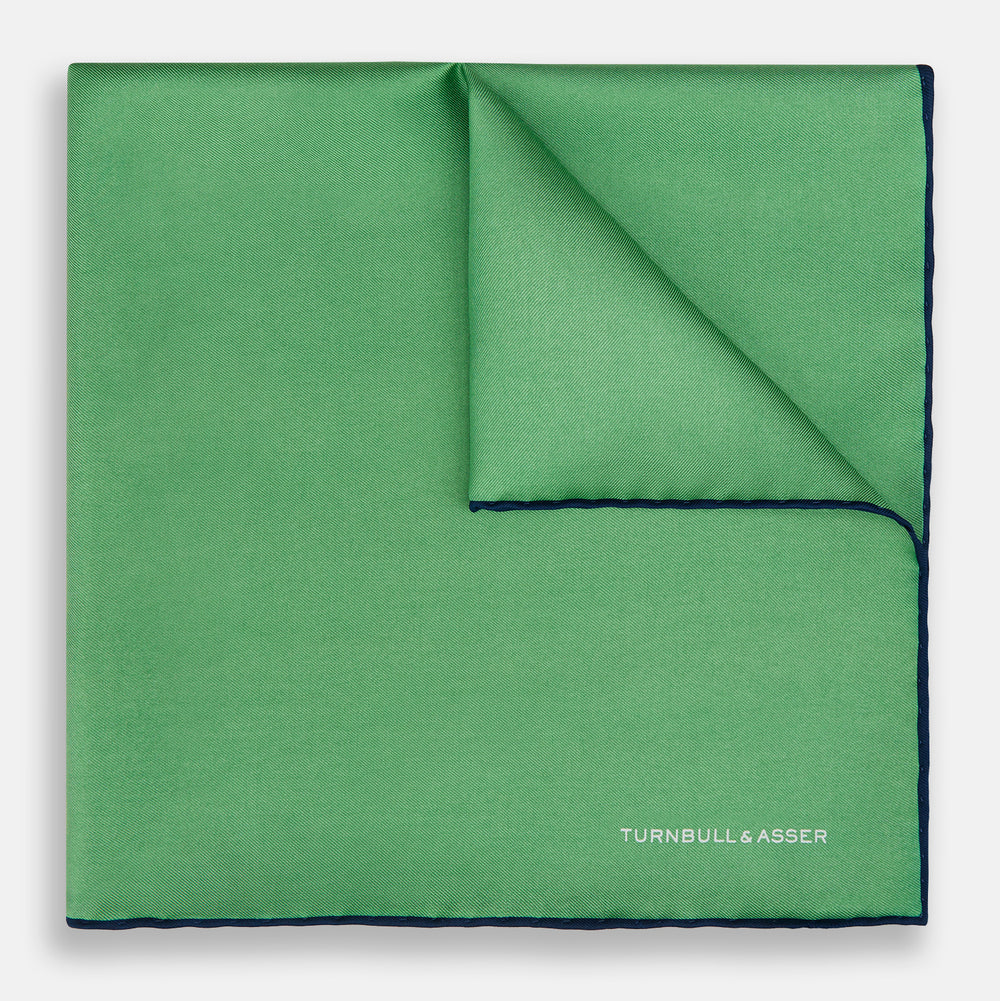 Fern Green Piped Silk Pocket Square