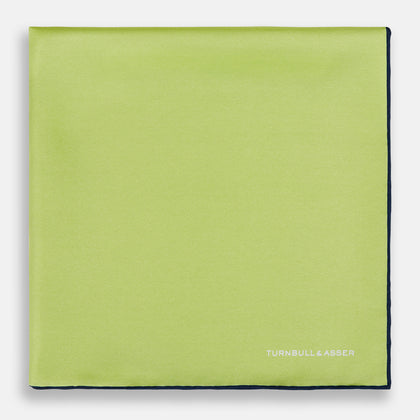 Pistachio Green and Navy Piped Silk Pocket Square Image 2