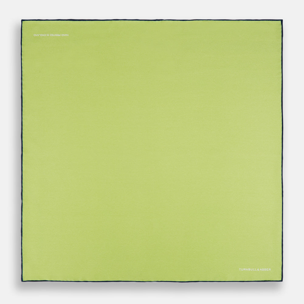 Pistachio Green and Navy Piped Silk Pocket Square
