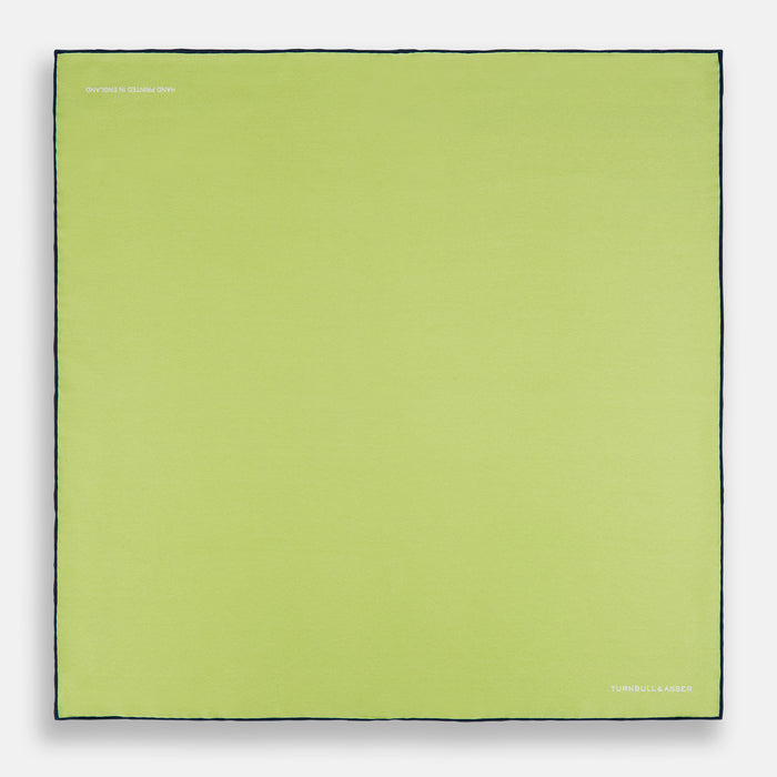 Pistachio Green and Navy Piped Silk Pocket Square Image 3