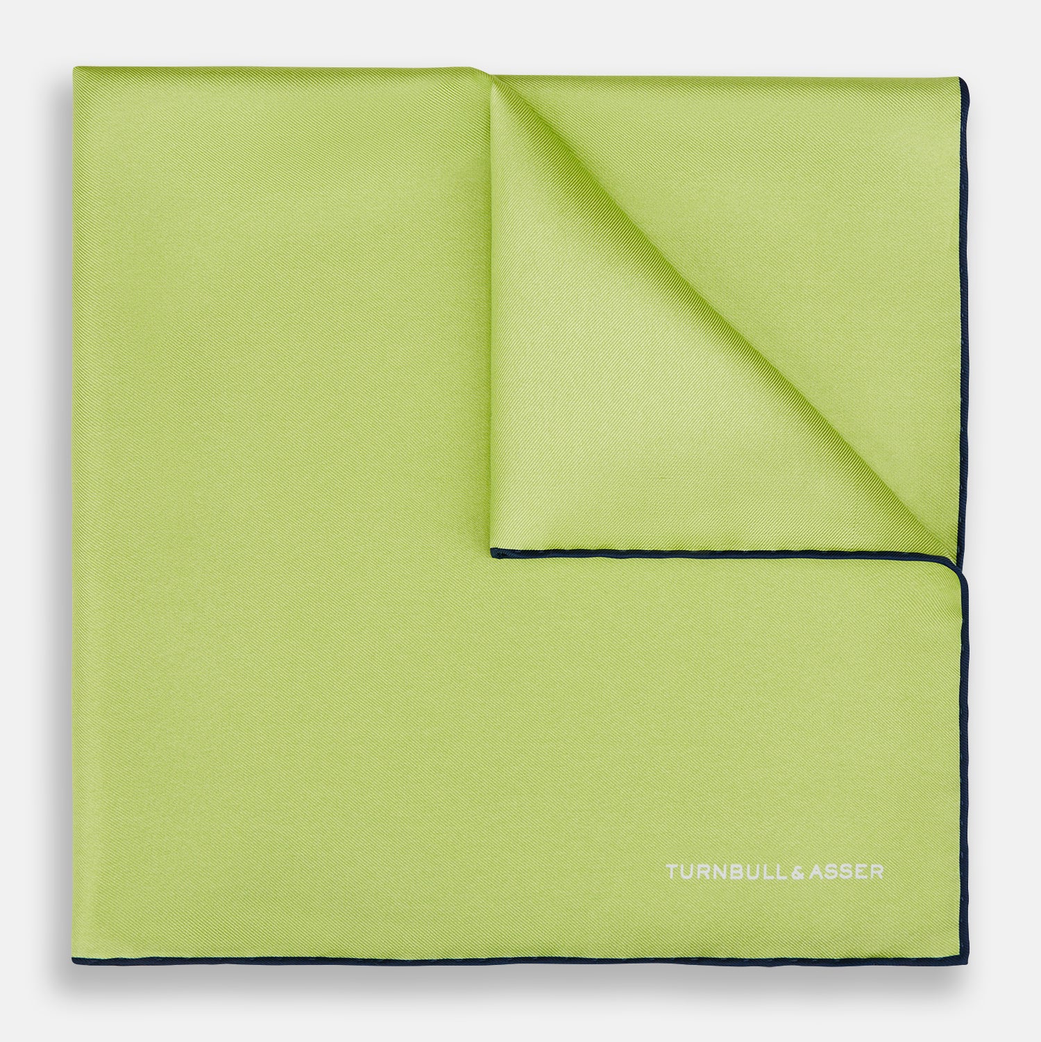 View 1 of product Pistachio Green and Navy Piped Silk Pocket Square