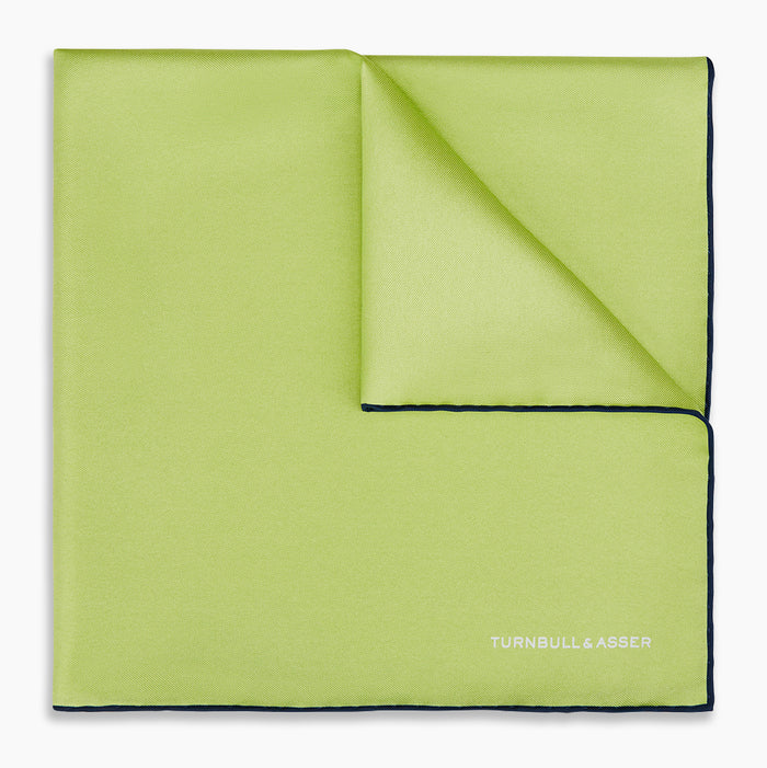 Pistachio Green and Navy Piped Silk Pocket Square Image 4