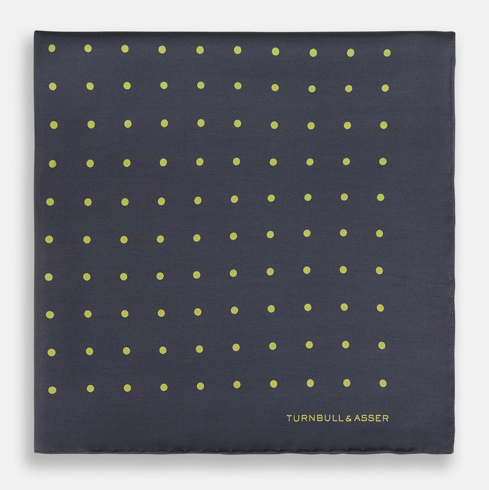 Grey and Lime Spot Silk Pocket Square