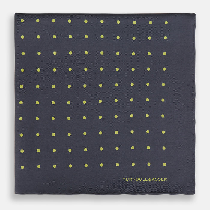 Grey and Lime Spot Silk Pocket Square Image 2