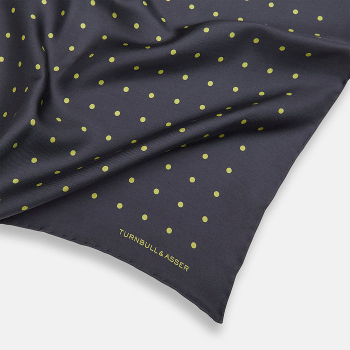 Grey and Lime Spot Silk Pocket Square Image 1