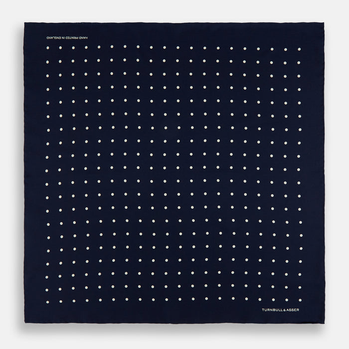 Navy and White Spot Silk Pocket Square Image 3
