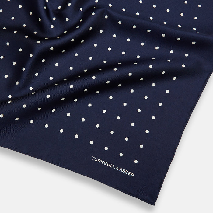Navy and White Spot Silk Pocket Square Image 1