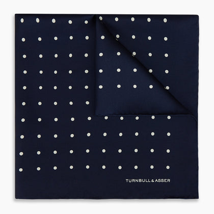 Navy and White Spot Silk Pocket Square Image 4