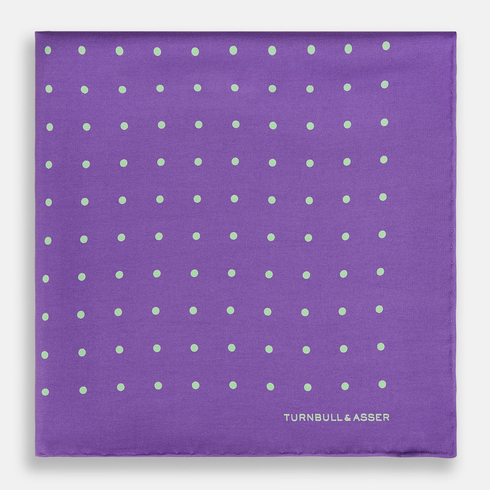 PURPLE AND MINT SPOT SILK POCKET SQUARE