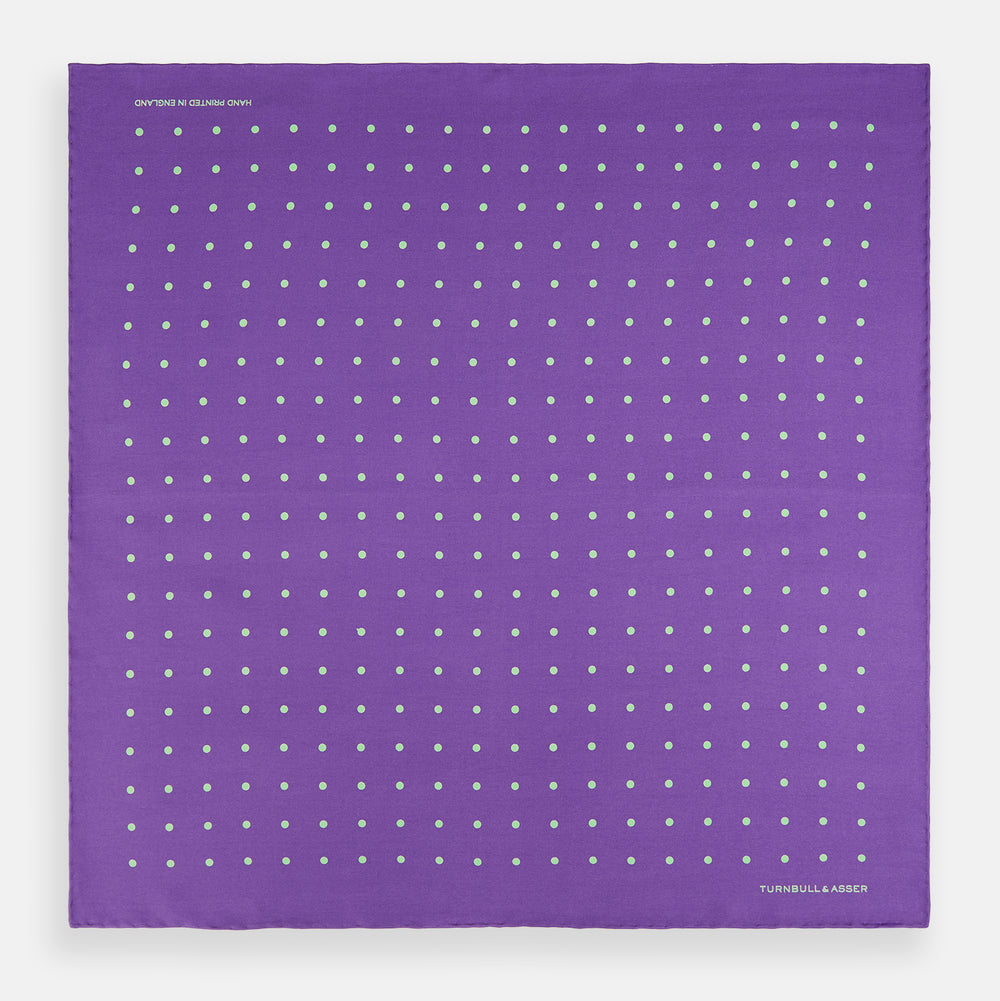 PURPLE AND MINT SPOT SILK POCKET SQUARE