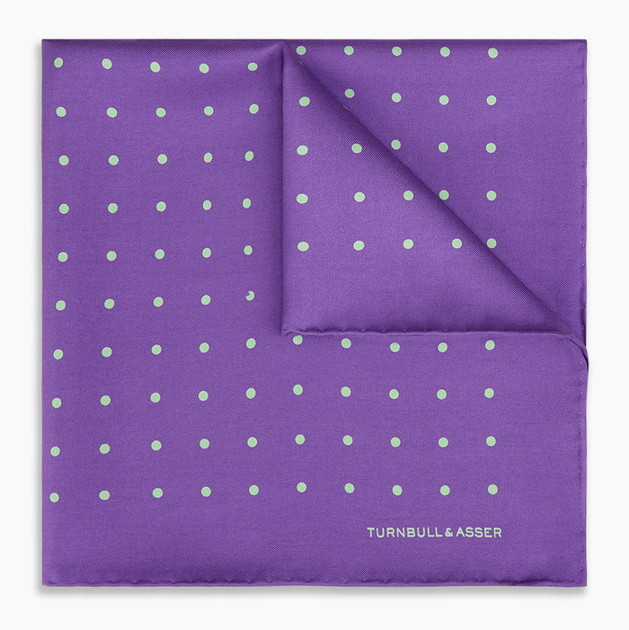PURPLE AND MINT SPOT SILK POCKET SQUARE Image 4