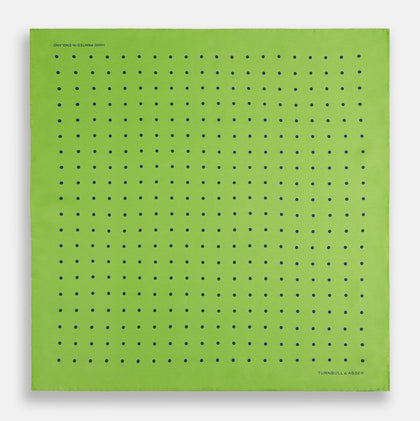 LIME GREEN AND BLUE SPOT SILK POCKET SQUARE Image 3