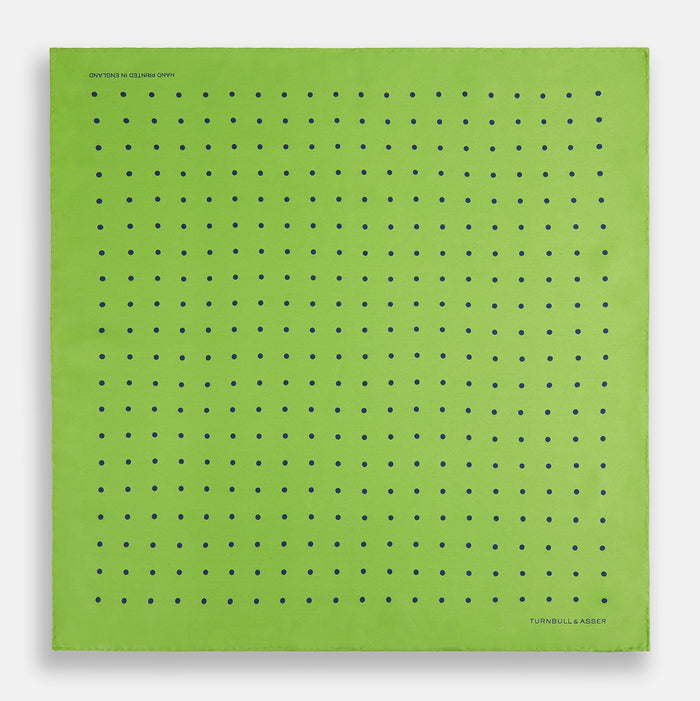 LIME GREEN AND BLUE SPOT SILK POCKET SQUARE Image 3