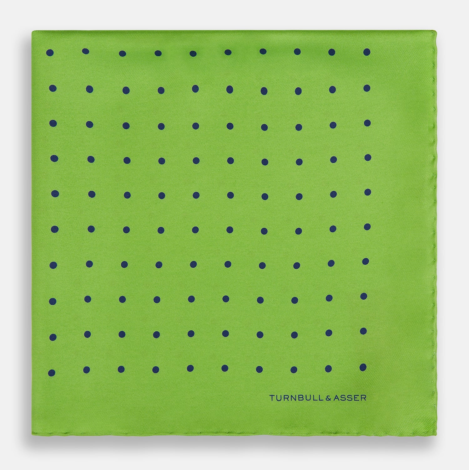 View 3 of product LIME GREEN AND BLUE SPOT SILK POCKET SQUARE