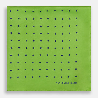 LIME GREEN AND BLUE SPOT SILK POCKET SQUARE Image 2