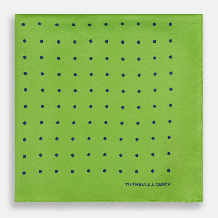 LIME GREEN AND BLUE SPOT SILK POCKET SQUARE Image 2