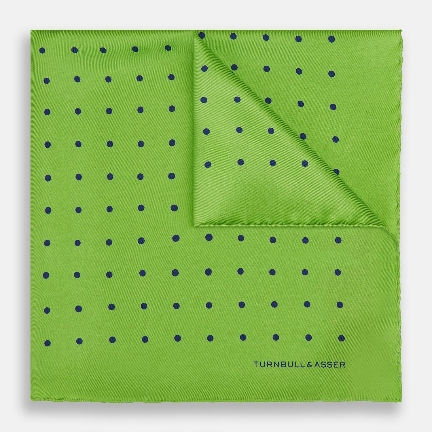 View 1 of product LIME GREEN AND BLUE SPOT SILK POCKET SQUARE