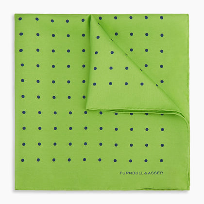 LIME GREEN AND BLUE SPOT SILK POCKET SQUARE Image 4
