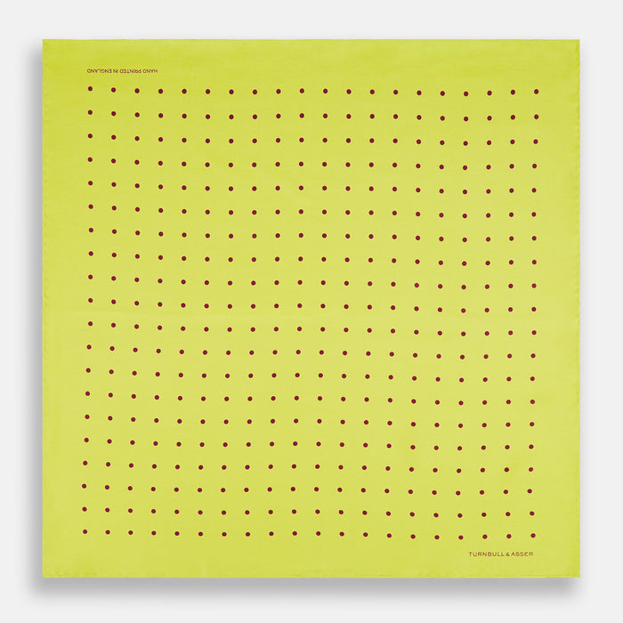 Chartreuse and Mauve Spot Silk Pocket Square Image 3