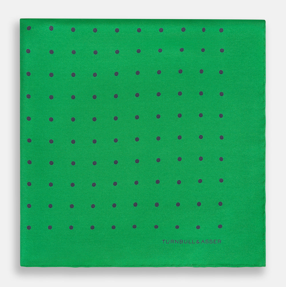 Green and Navy Spot Silk Pocket Square