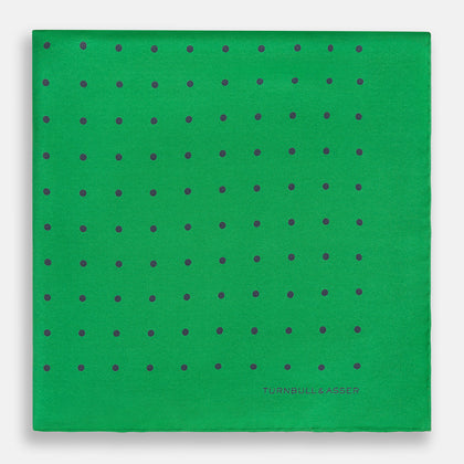 Green and Navy Spot Silk Pocket Square Image 2