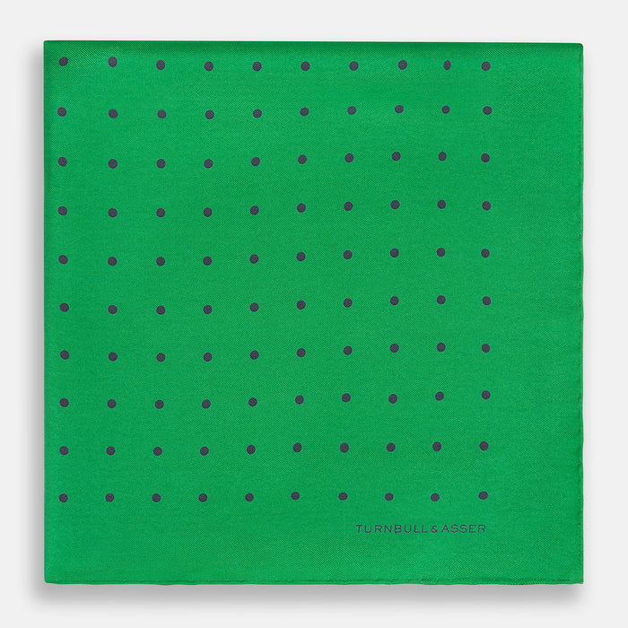 Green and Navy Spot Silk Pocket Square Image 2