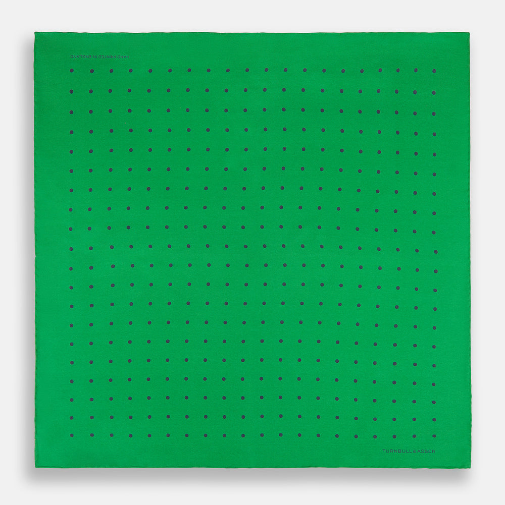 Green and Navy Spot Silk Pocket Square