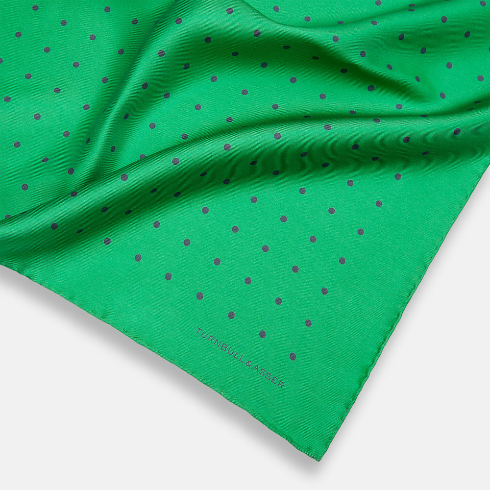 Green and Navy Spot Silk Pocket Square