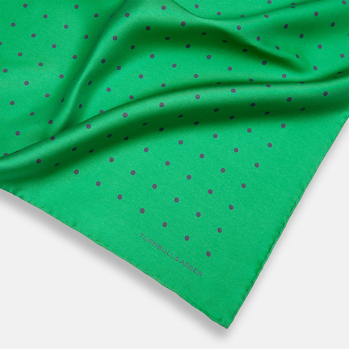 Green and Navy Spot Silk Pocket Square Image 1