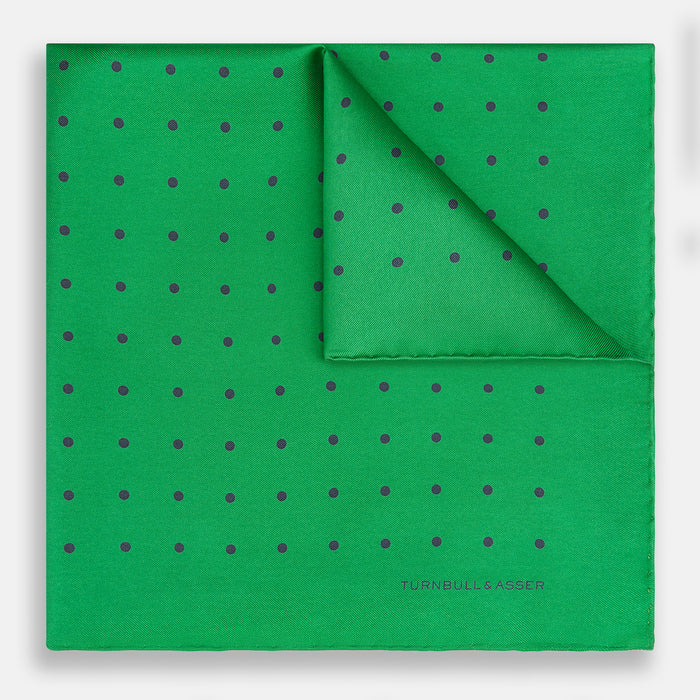 Green and Navy Spot Silk Pocket Square