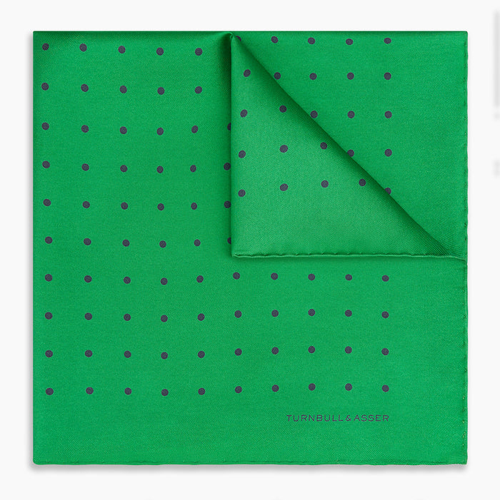 Green and Navy Spot Silk Pocket Square Image 4