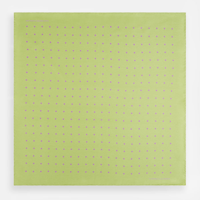 Melon Green and Lilac Spot Silk Pocket Square Image 3