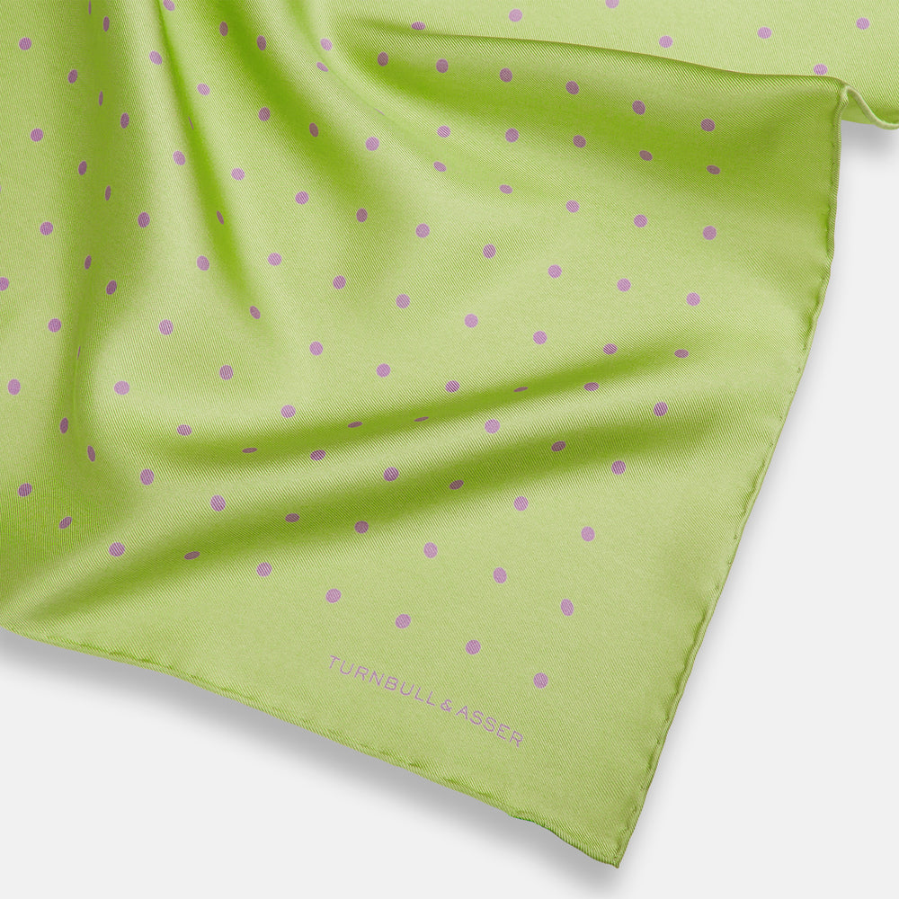 Melon Green and Lilac Spot Silk Pocket Square