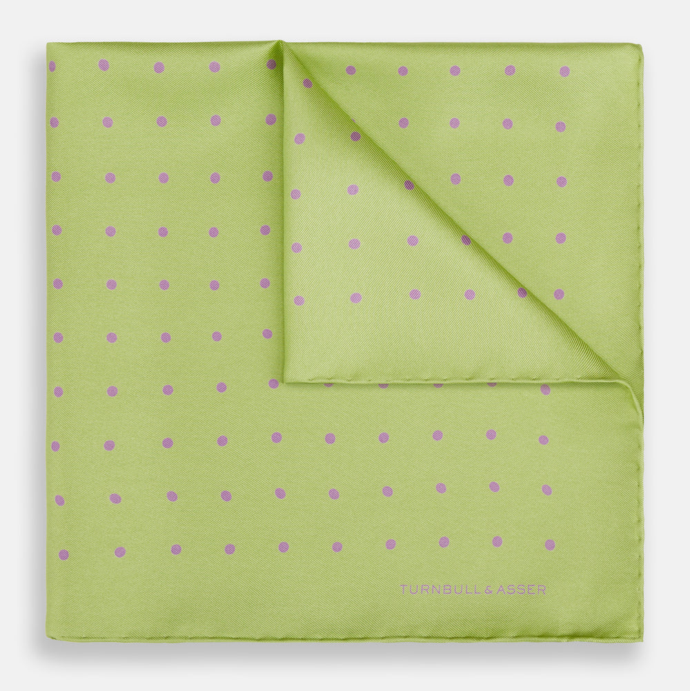 Melon Green and Lilac Spot Silk Pocket Square