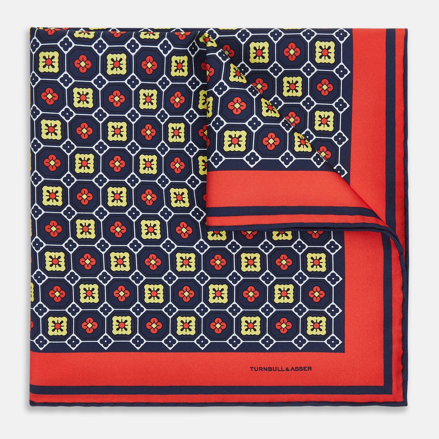View 1 of product Dark Navy Floral Tile Silk Pocket Square OS