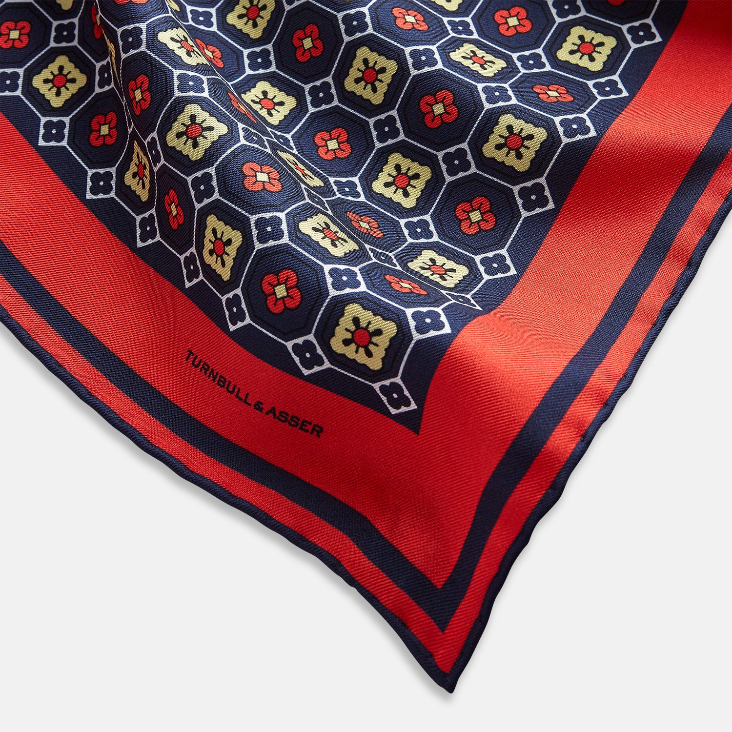 View 2 of product Dark Navy Floral Tile Silk Pocket Square OS