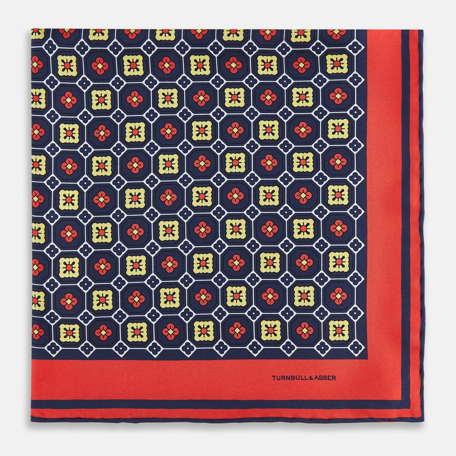 View 3 of product Dark Navy Floral Tile Silk Pocket Square OS