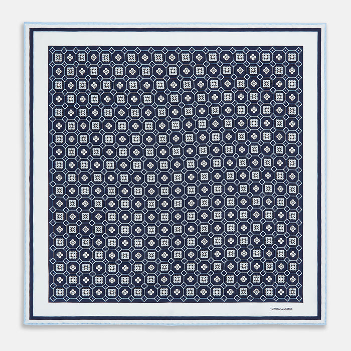 Navy Floral Tile Silk Pocket Square Image 3