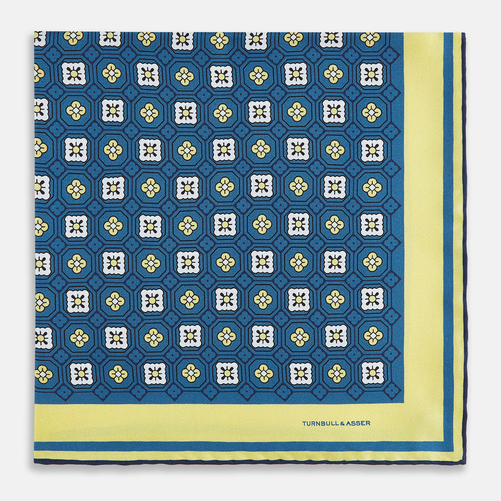 Azzurro Floral Tile Silk Pocket Square OS