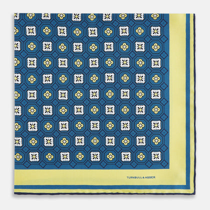 Azzurro Floral Tile Silk Pocket Square Image 2