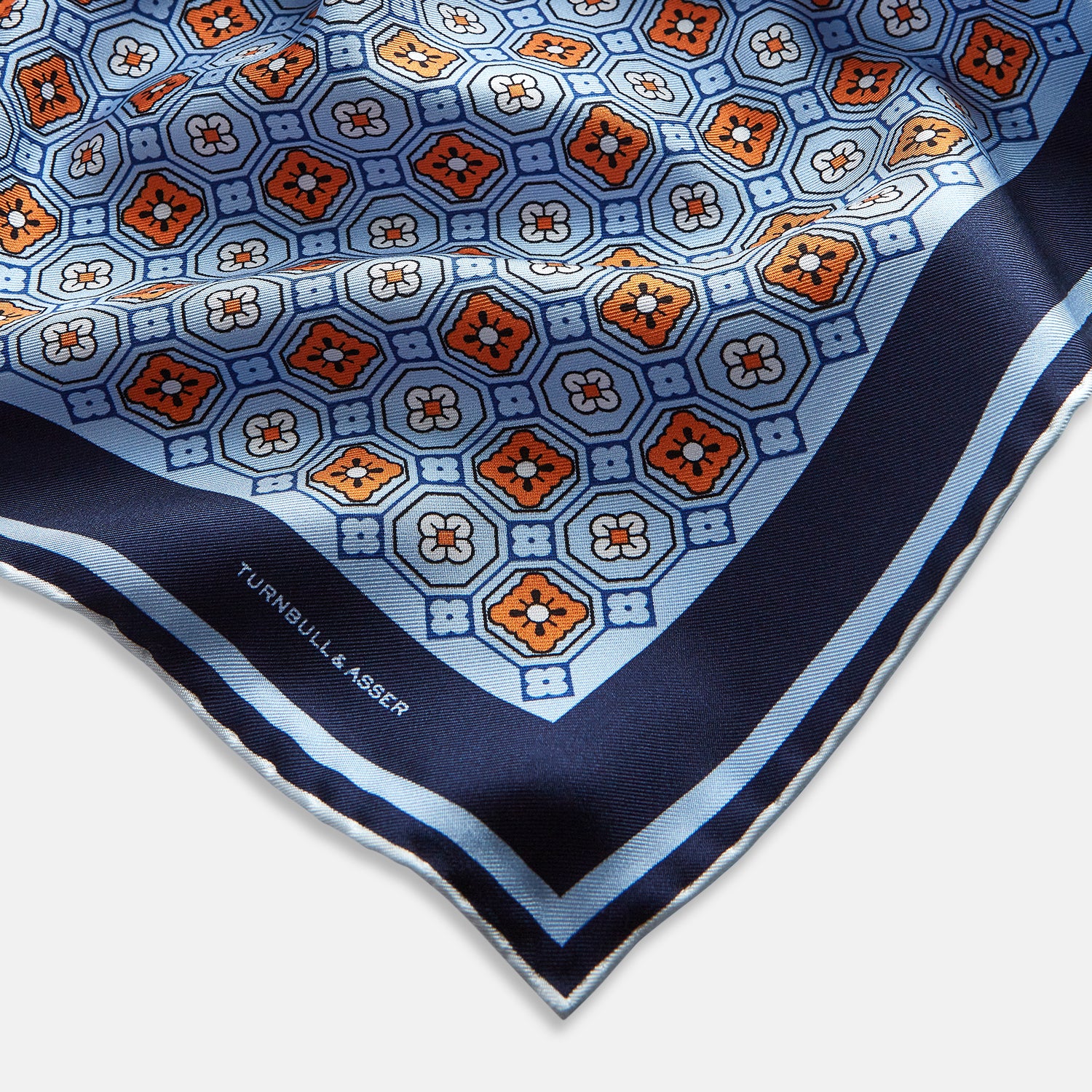 View 2 of product Blue Floral Tile Silk Pocket Square OS
