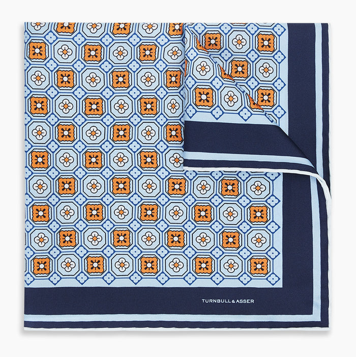 Blue Floral Tile Silk Pocket Square Image 4