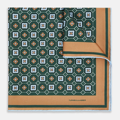 Forest Green Floral Tile Silk Pocket Square