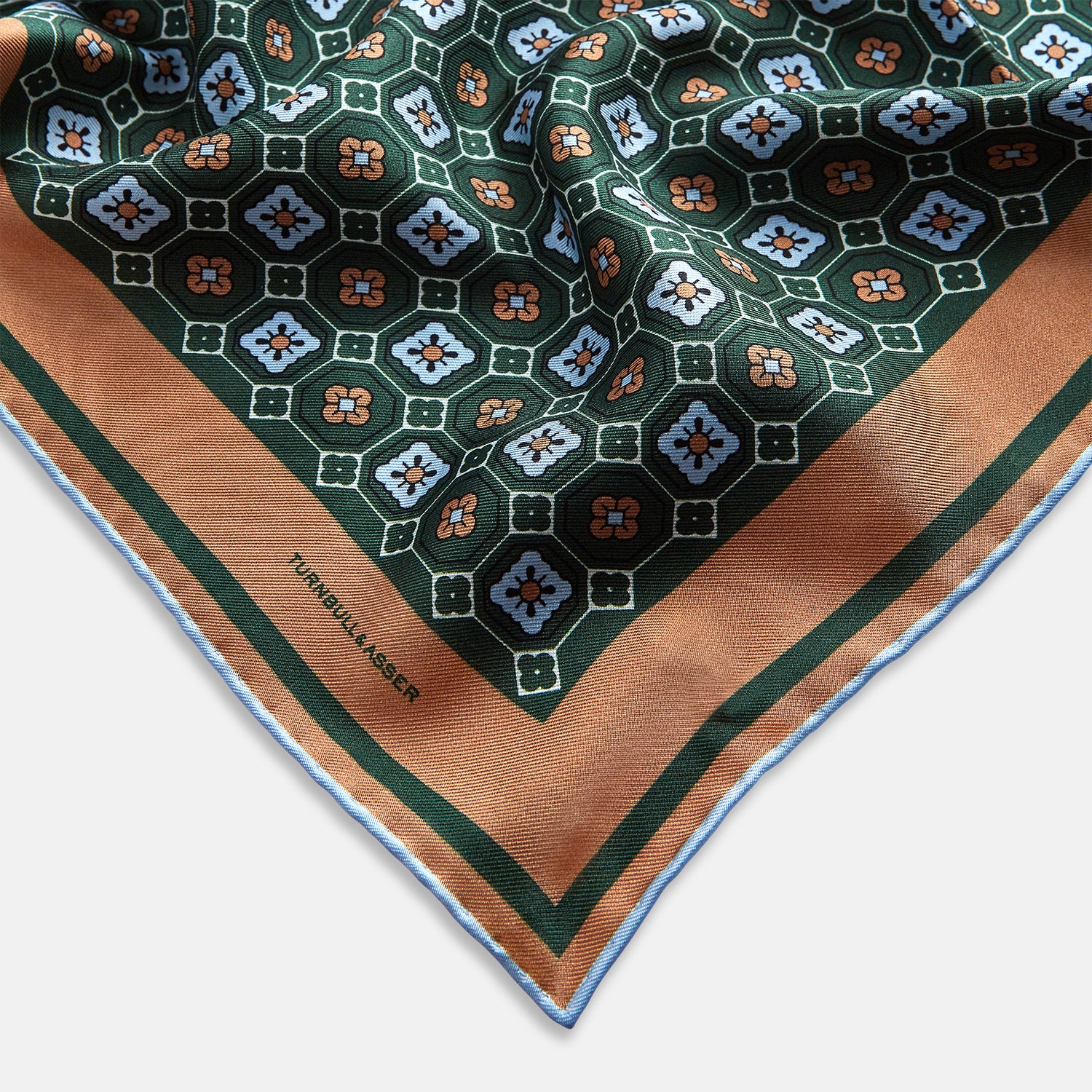 View 2 of product Forest Green Floral Tile Silk Pocket Square OS
