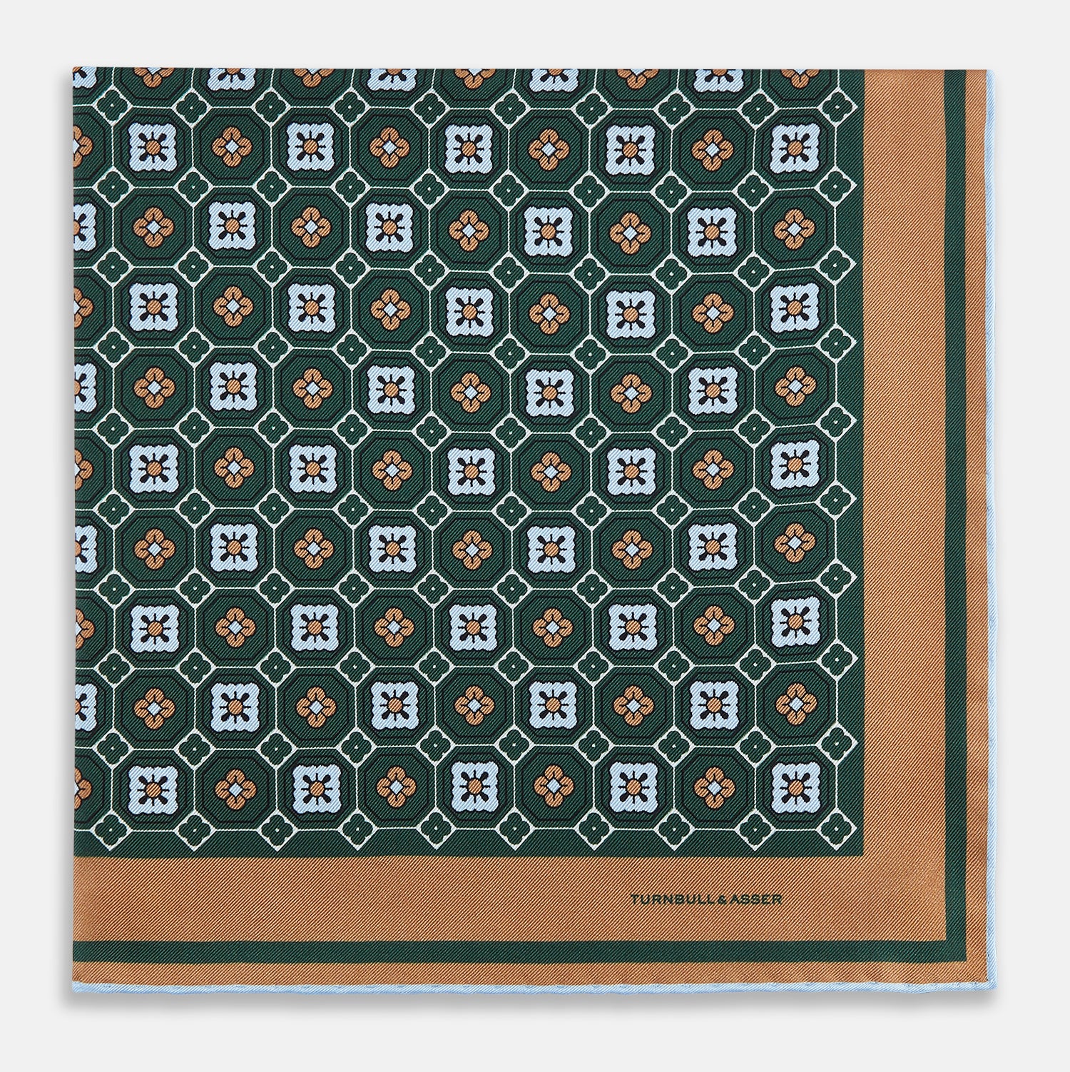View 3 of product Forest Green Floral Tile Silk Pocket Square OS