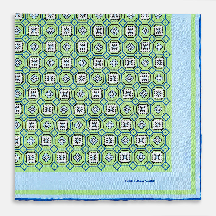 Fern Green Floral Tile Silk Pocket Square Image 2