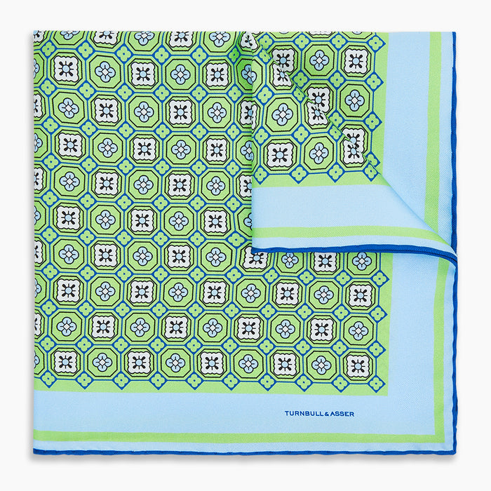 Fern Green Floral Tile Silk Pocket Square Image 4