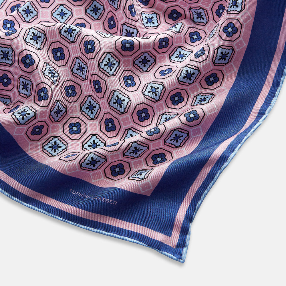 Light Pink Floral Tile Silk Pocket Square OS