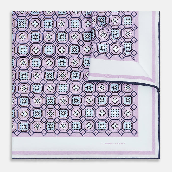 Lilac Floral Tile Silk Pocket Square